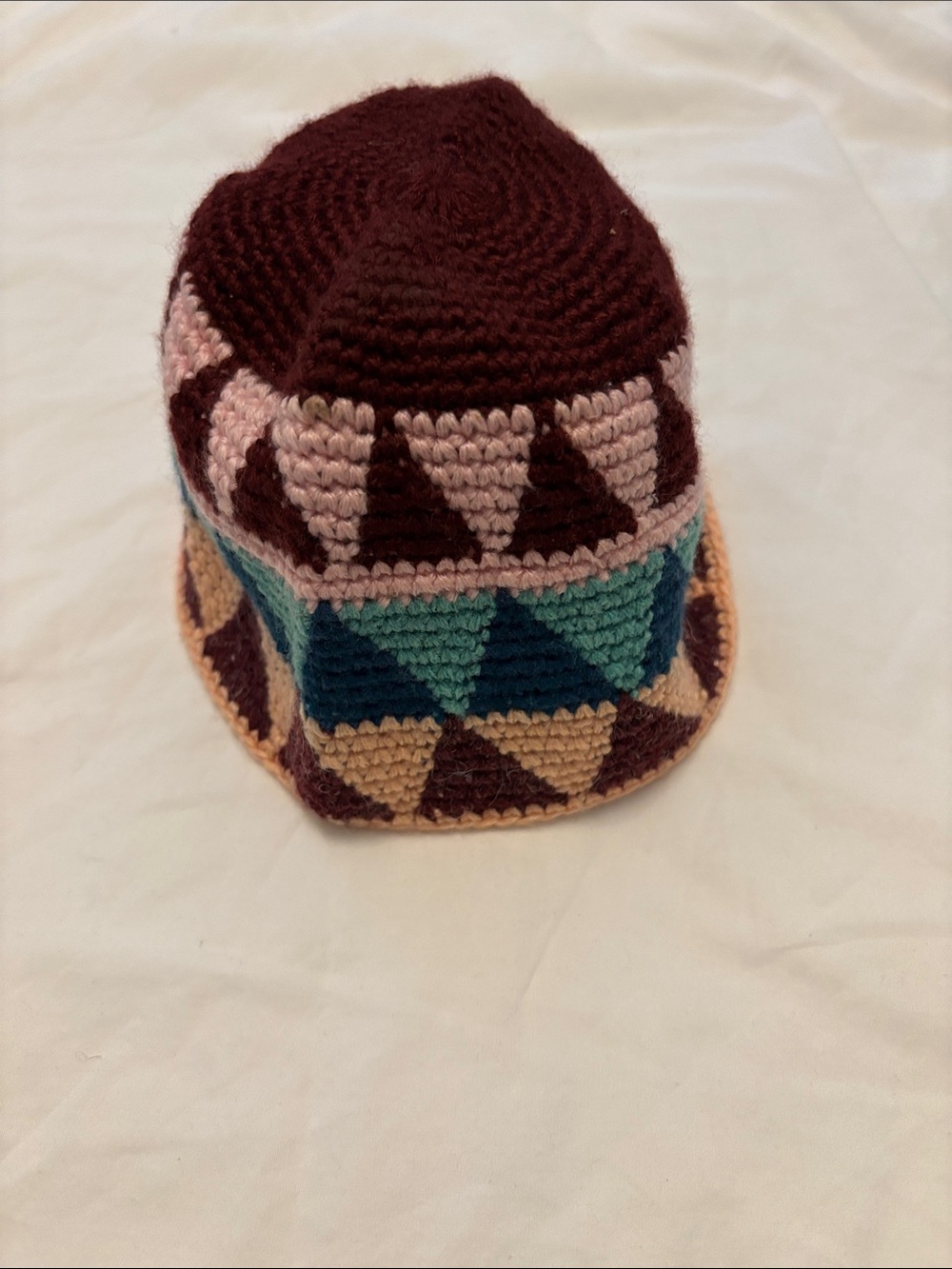 Crocheted Triangle Pattern Bucket Hat - Multi-Color